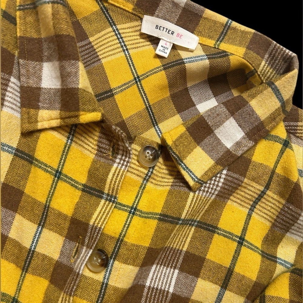 Yellow Plaid Women's Crop Top Flannel Shirt, Size L, EUC - Picture 3 of 3